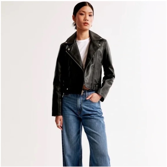 Abercrombie & Fitch Vegan Leather Black Moto Jacket - Picture 2 of 11